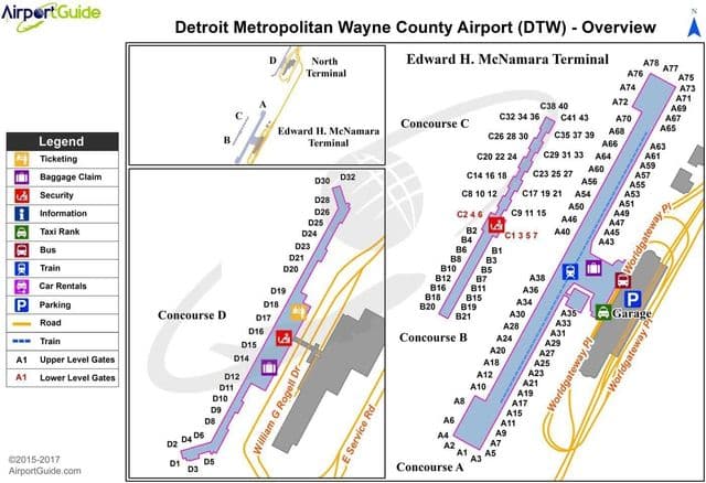 Mapa do terminal do aeroporto de Detroit