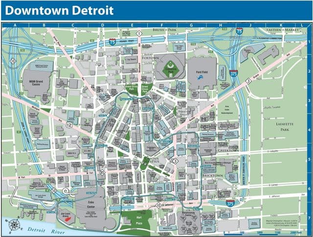 Mapa do centro da cidade de Detroit