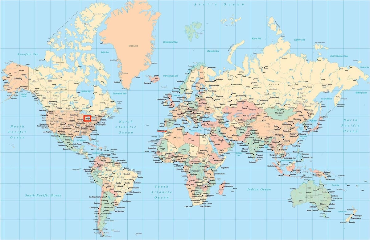 Localização de Detroit no mapa do mundo